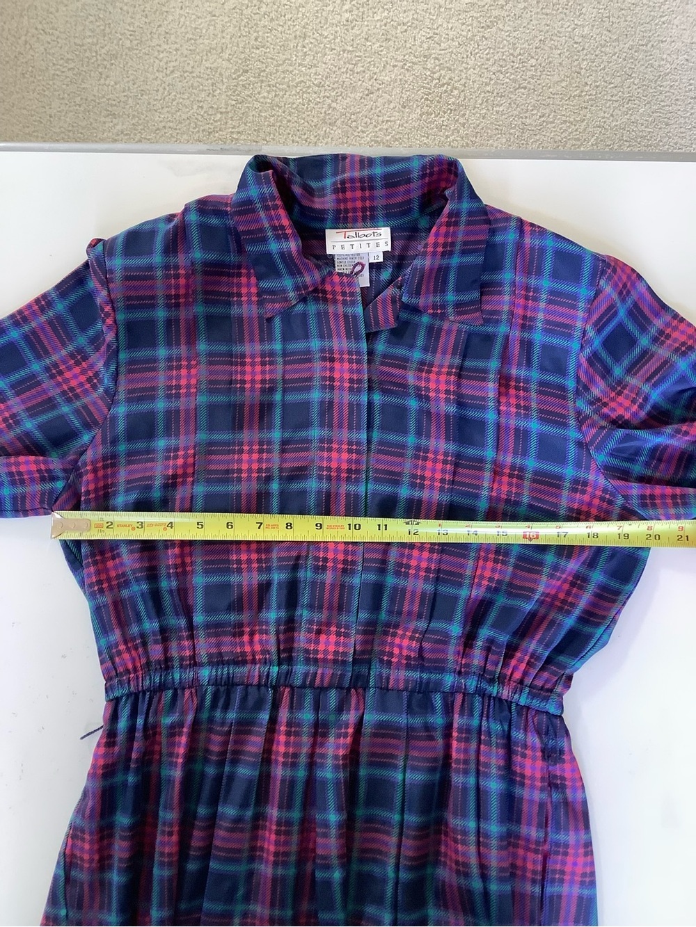 Talbots Plaid Midi Shirt Dress Teal & Purple Size 12 - Classic Office Style - Picture 5 of 7